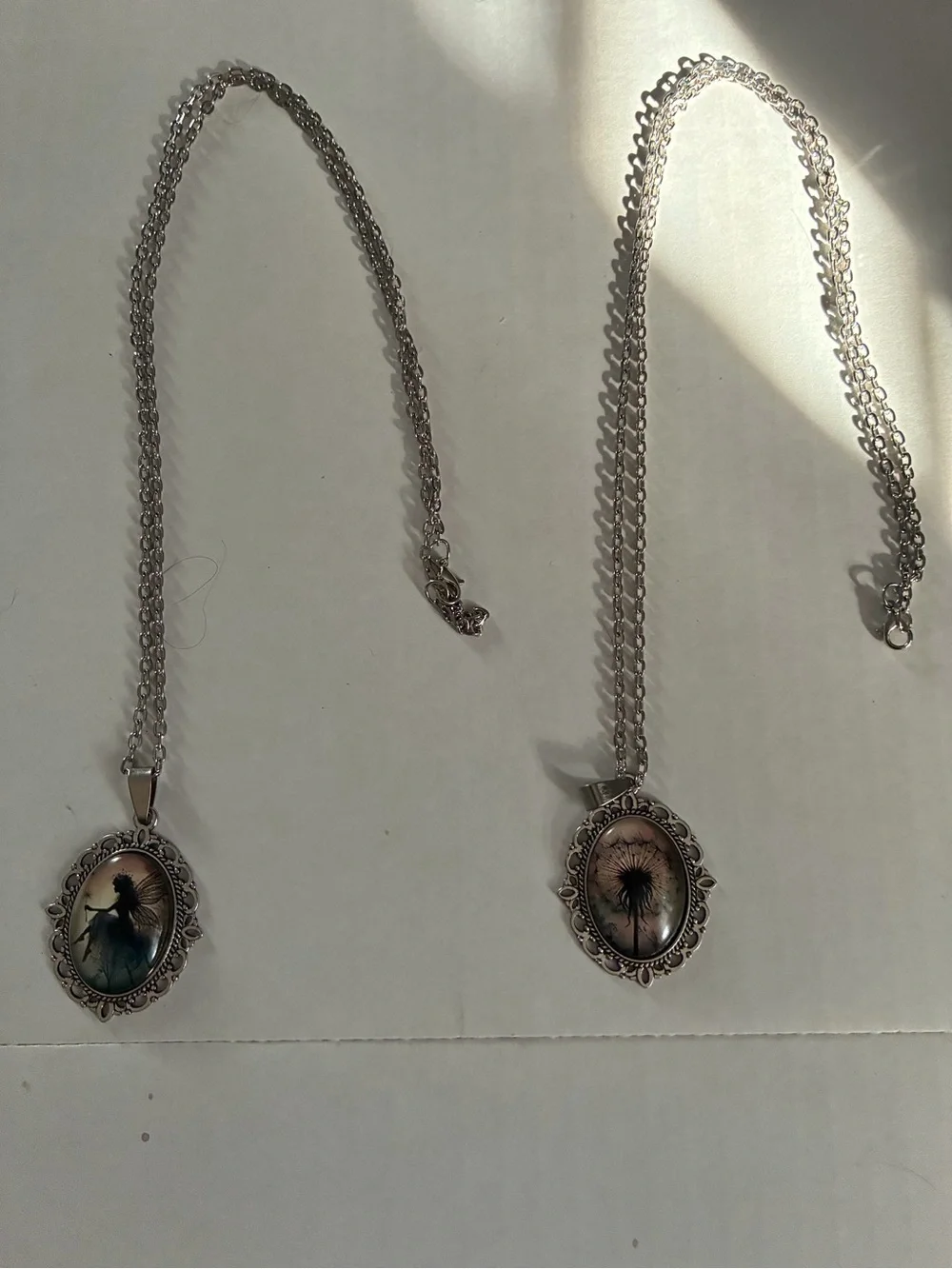 Vintage-Style Dandelion and fairy Art Pendant Necklaces in Teal and Beige #2